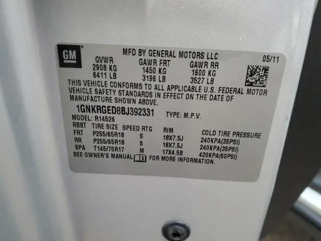 2011 CHEVROLET TRAVERSE LT  