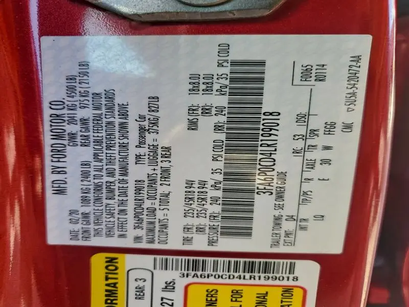 2020 FORD FUSION SEL  