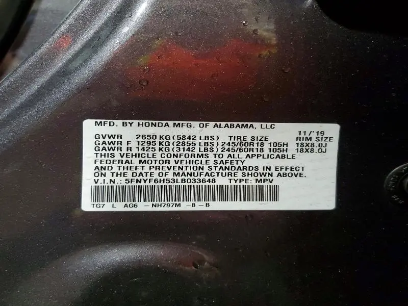 2020 HONDA PILOT EXL  