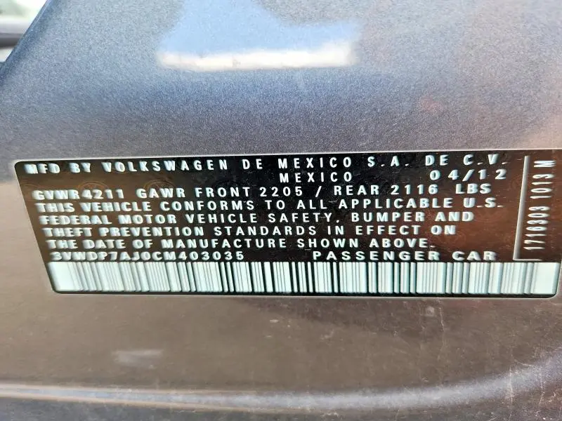 2012 VOLKSWAGEN JETTA SE  