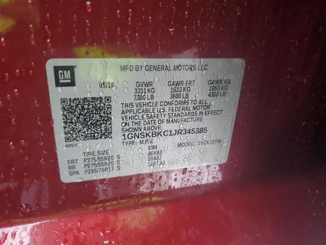 2018 CHEVROLET TAHOE K1500 LT  