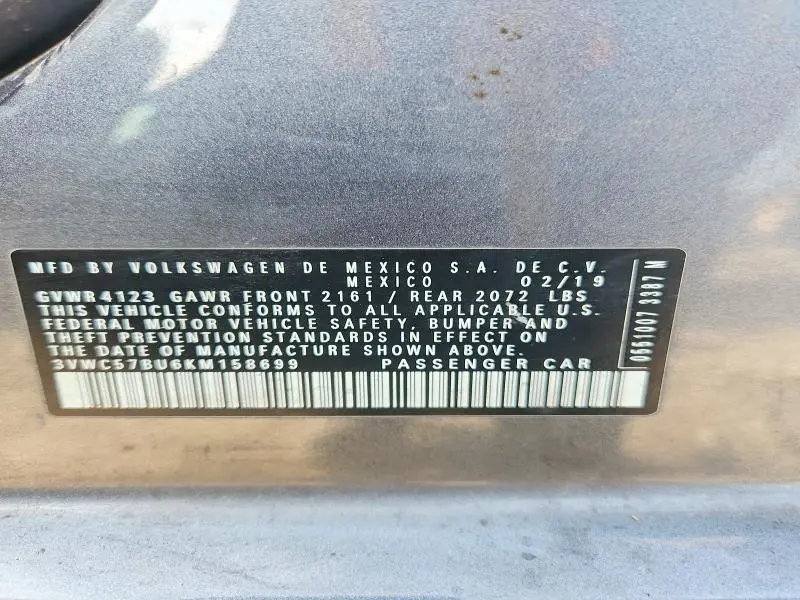 2019 VOLKSWAGEN JETTA S  