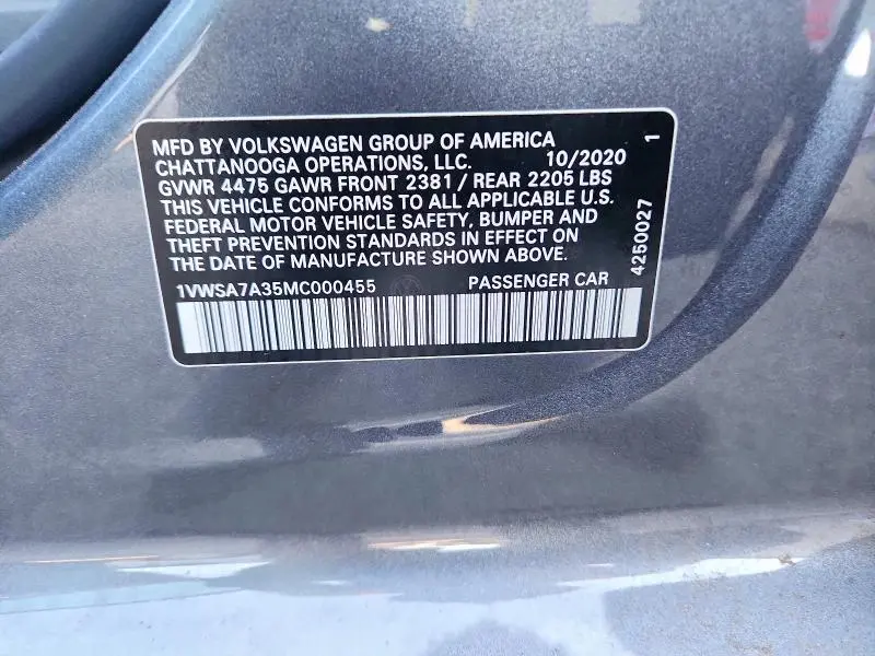 2021 VOLKSWAGEN PASSAT SE  
