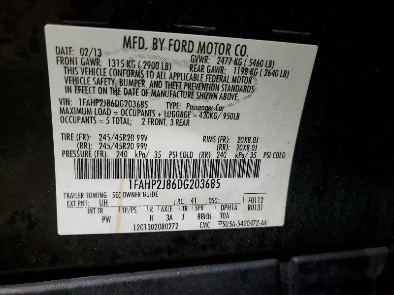 2013 FORD TAURUS LIMITED  