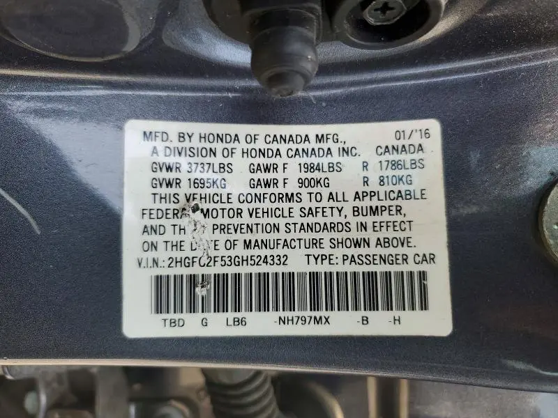 2016 HONDA CIVIC LX  