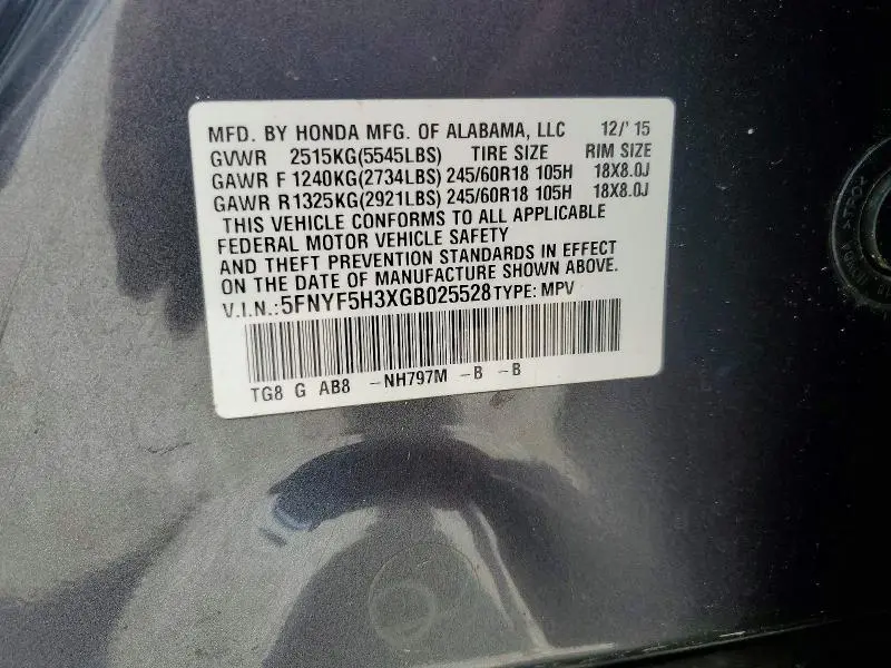 2016 HONDA PILOT EX  