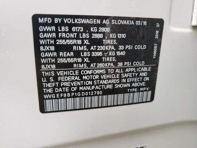 2016 VOLKSWAGEN TOUAREG SPORT  