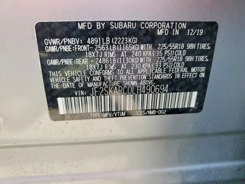 2020 SUBARU FORESTER SPORT  