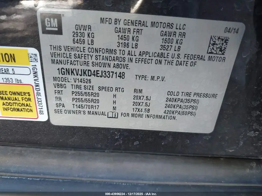 2014 CHEVROLET TRAVERSE LTZ