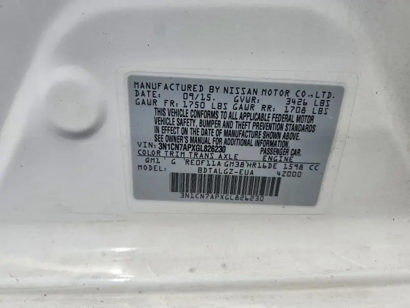 2016 NISSAN VERSA 1.6 SL  