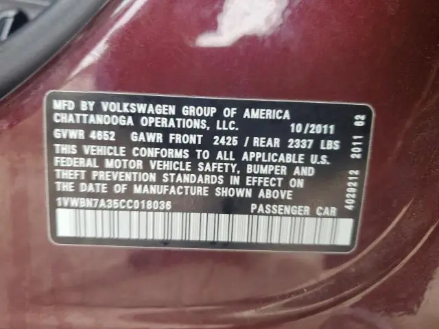 2012 VOLKSWAGEN PASSAT SE  