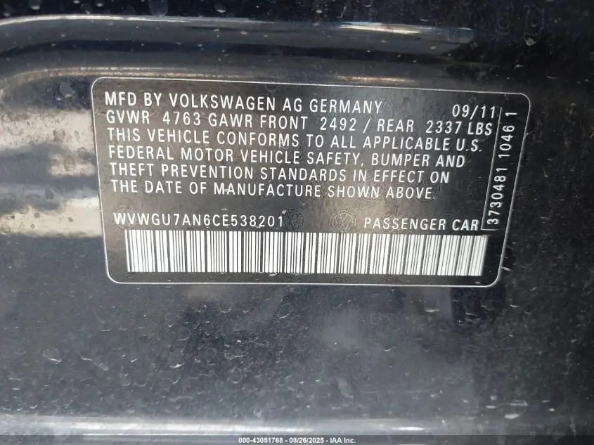 2012 VOLKSWAGEN CC VR6 EXECUTIVE