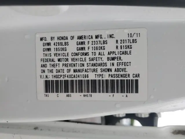 2012 HONDA ACCORD LXP