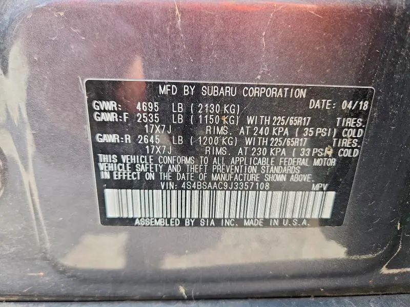 2018 SUBARU OUTBACK 2.5I  