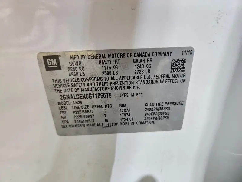 2016 CHEVROLET EQUINOX LT  