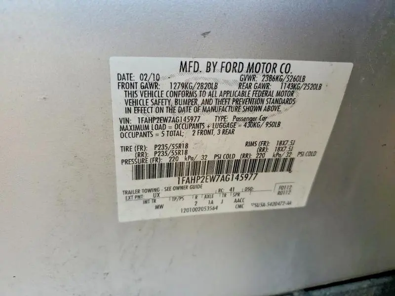 2010 FORD TAURUS SEL  