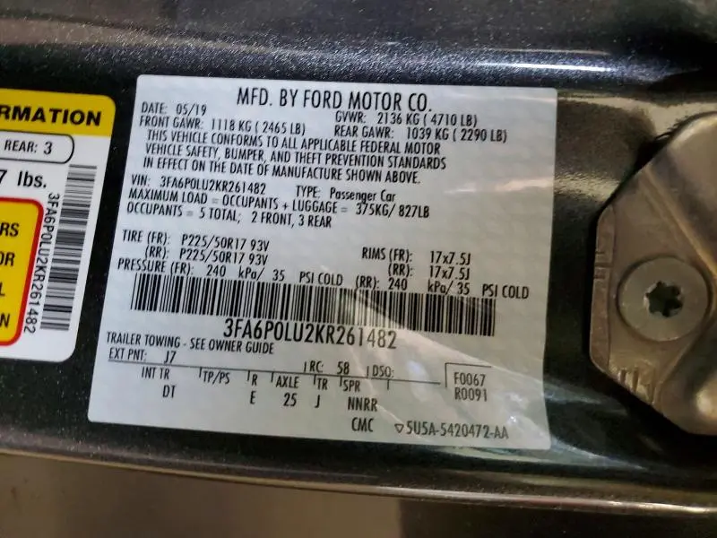 2019 FORD FUSION SE  