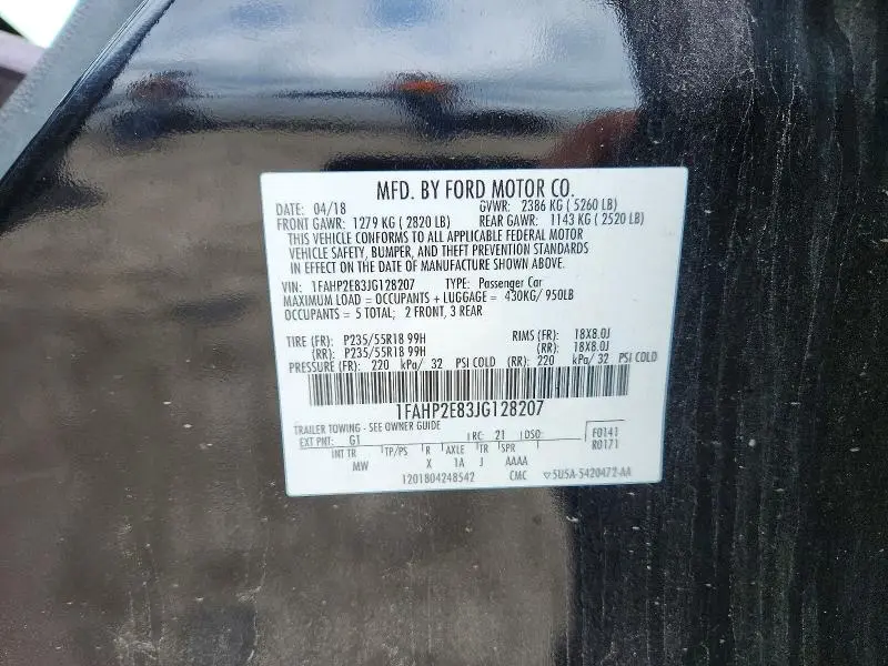 2018 FORD TAURUS SEL  