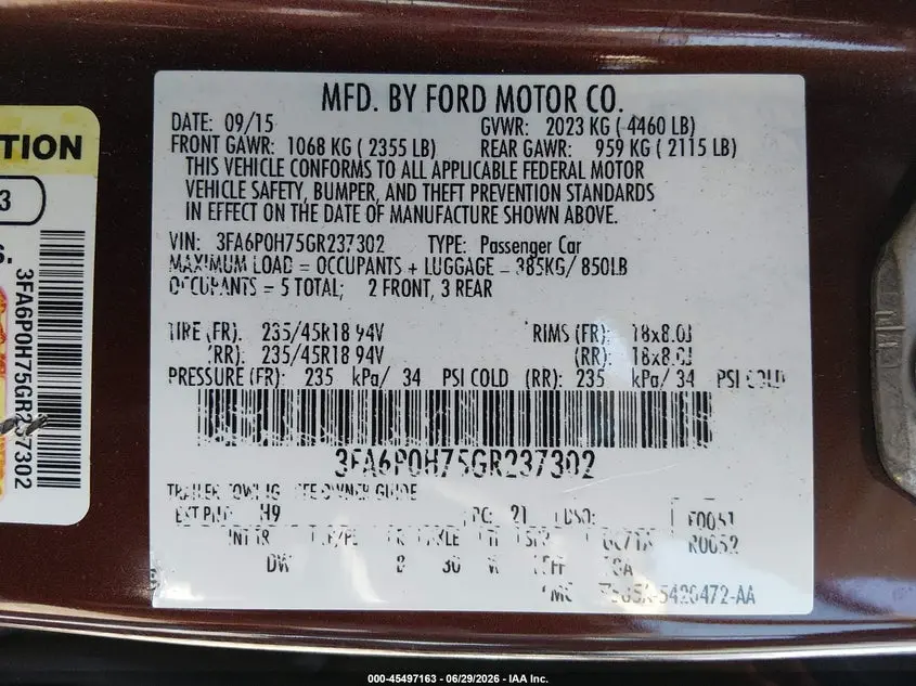2016 FORD FUSION SE