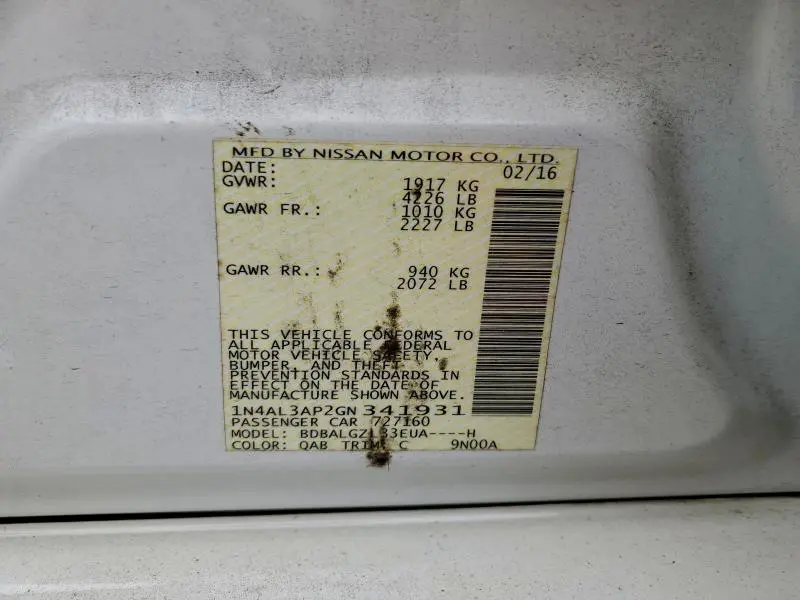 2016 NISSAN ALTIMA 2.5  