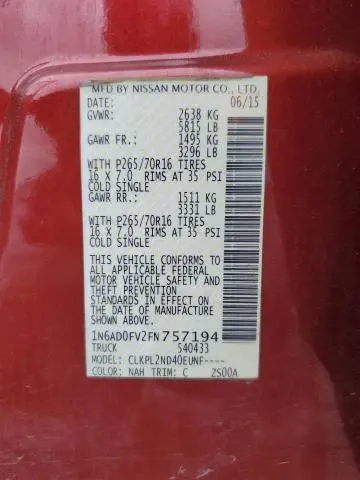 2015 NISSAN FRONTIER SV  