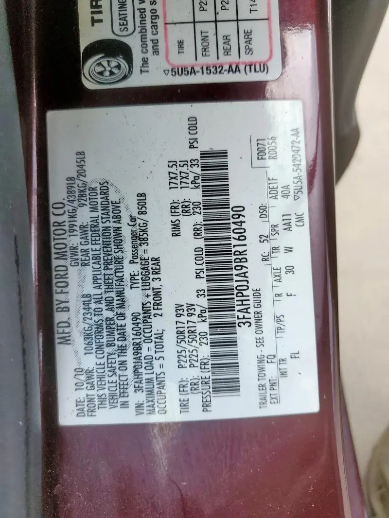 2011 FORD FUSION SEL  