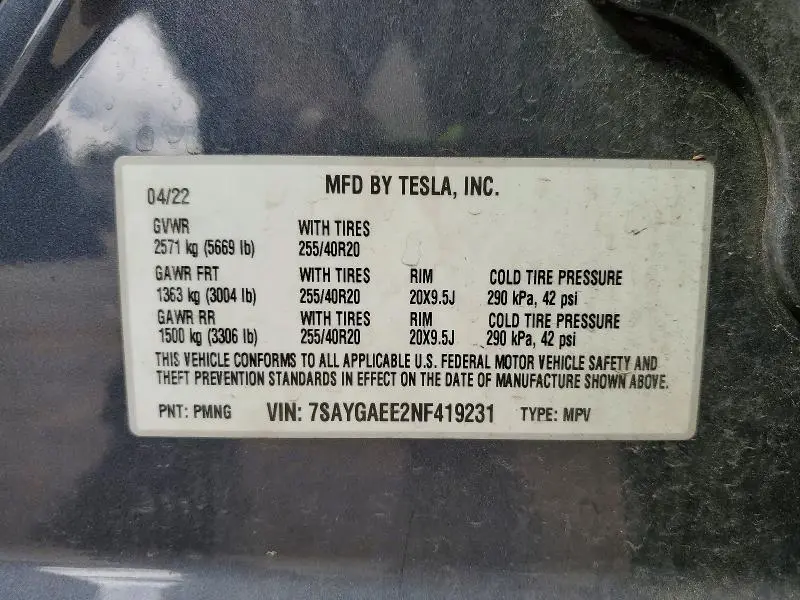 2022 TESLA MODEL Y   