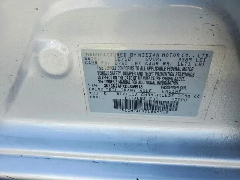 2013 NISSAN VERSA 1.6 S  