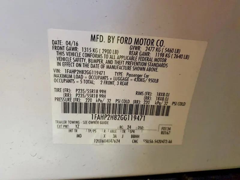 2016 FORD TAURUS SEL  