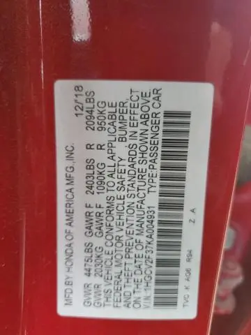 2019 HONDA ACCORD SPORT  