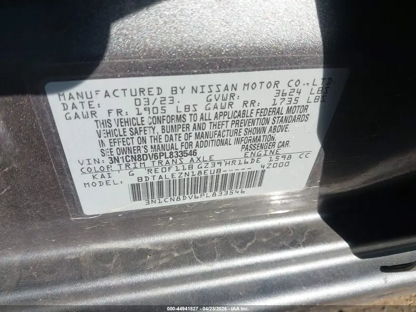 2023 NISSAN VERSA 1.6 S XTRONIC CVT