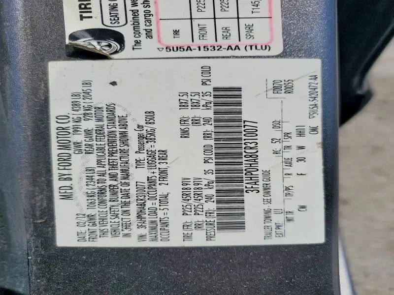 2012 FORD FUSION SE  