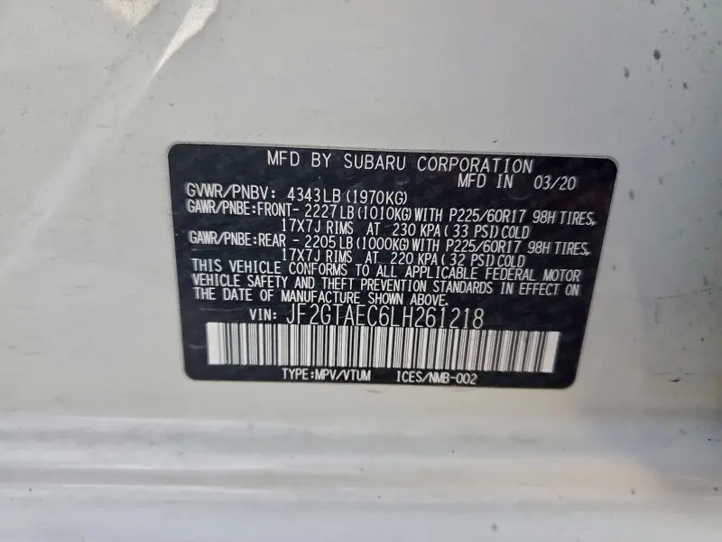 2020 SUBARU CROSSTREK PREMIUM  