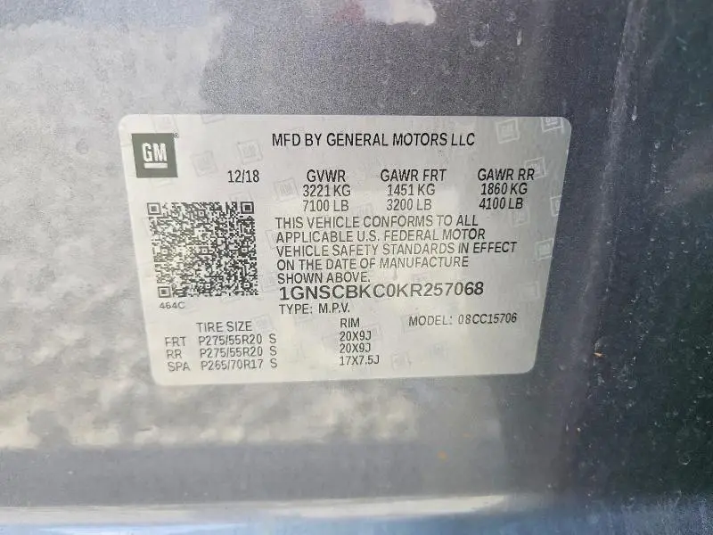 2019 CHEVROLET TAHOE C1500 LT  