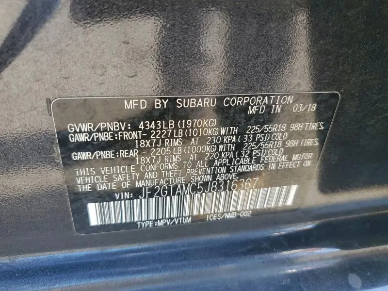 2018 SUBARU CROSSTREK LIMITED  