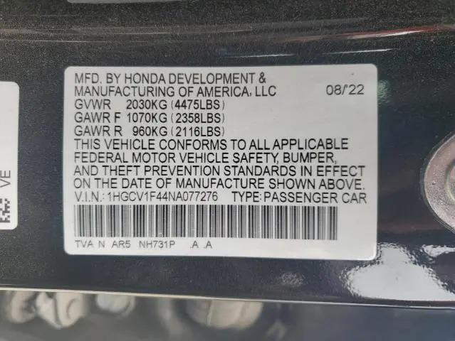 2022 HONDA ACCORD SPORT SE  