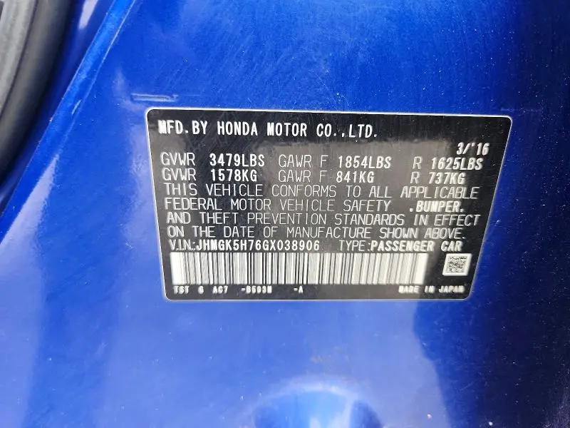 2016 HONDA FIT EX  