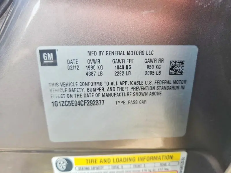 2012 CHEVROLET MALIBU 1LT  