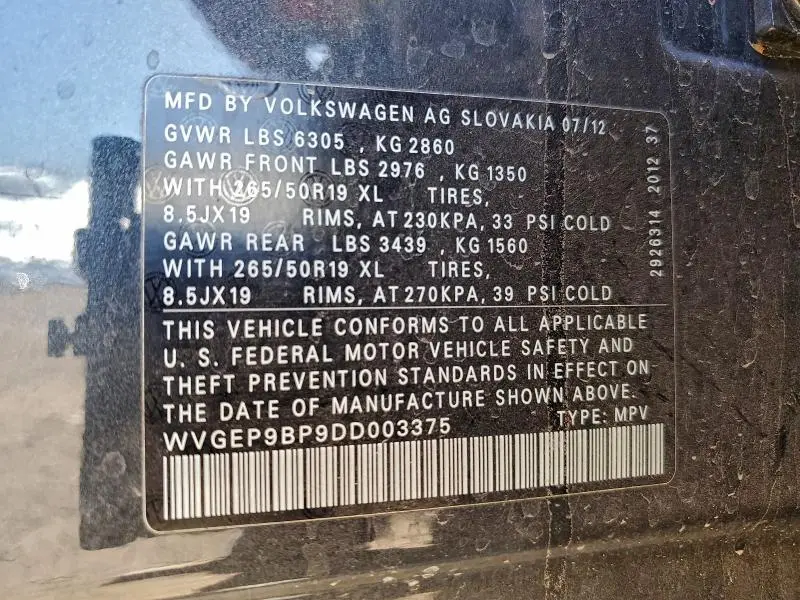 2013 VOLKSWAGEN TOUAREG V6 TDI  