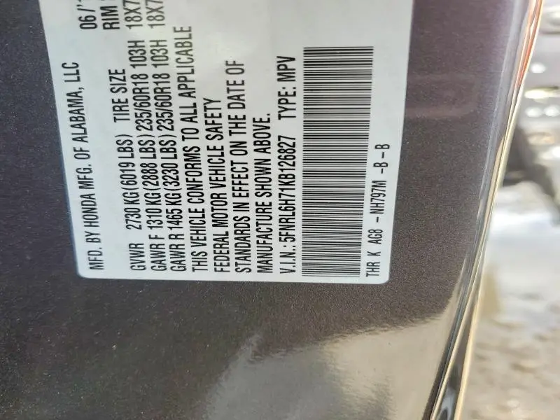 2019 HONDA ODYSSEY   
