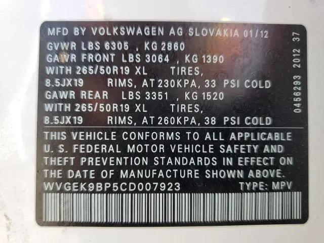2012 VOLKSWAGEN TOUAREG V6 TDI  