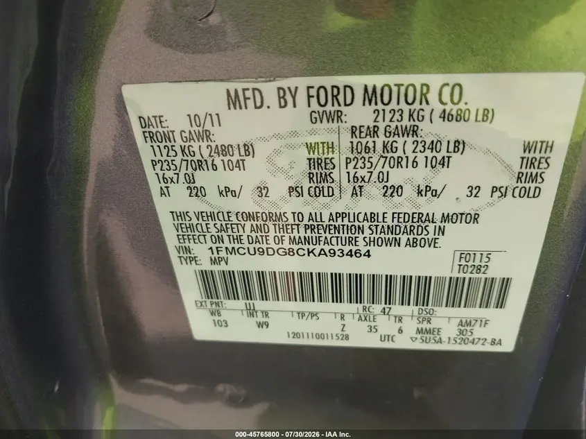 2012 FORD ESCAPE XLT