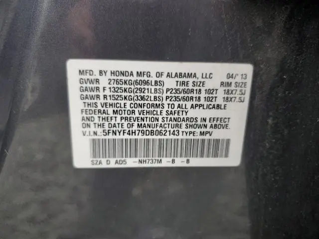2013 HONDA PILOT EXLN  