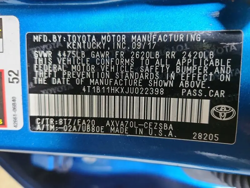 2018 TOYOTA CAMRY SE  