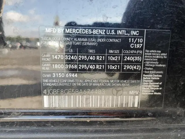 2011 MERCEDES-BENZ GL 550 4MATIC  