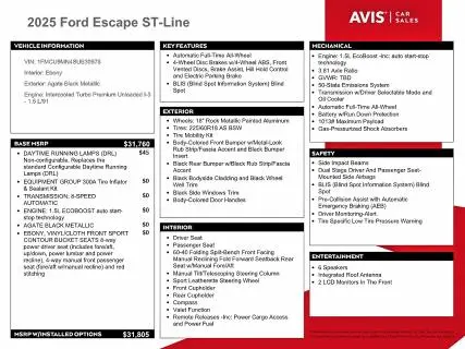 2025 FORD ESCAPE ST LINE  