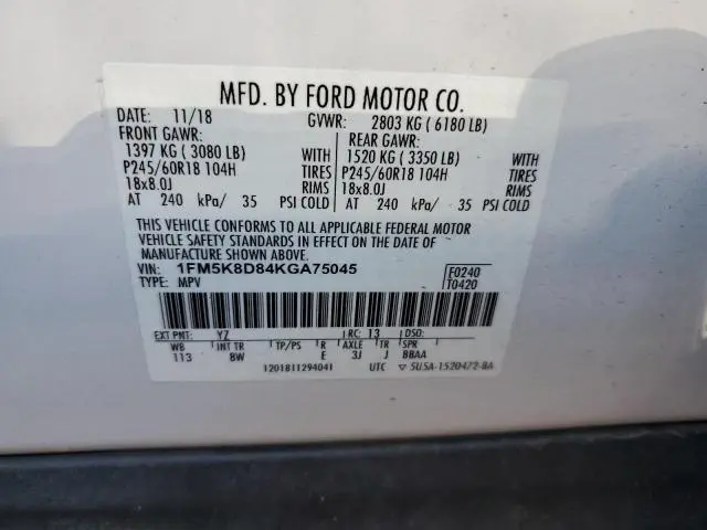 2019 FORD EXPLORER XLT  