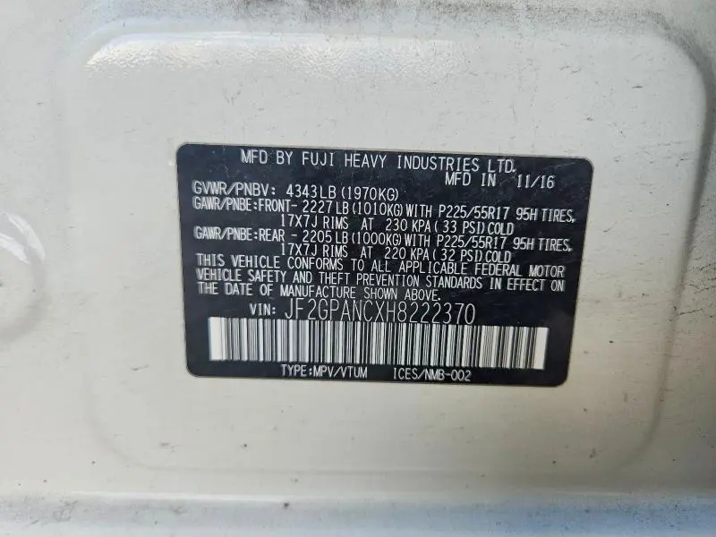 2017 SUBARU CROSSTREK LIMITED  