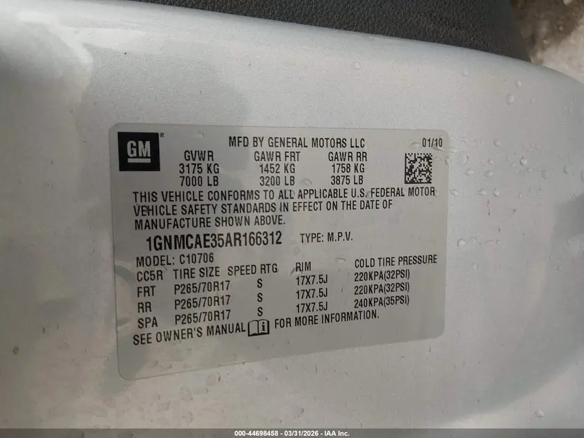 2010 CHEVROLET TAHOE LS