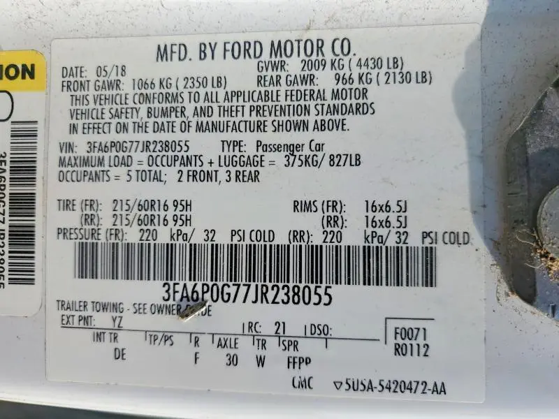 2018 FORD FUSION S  